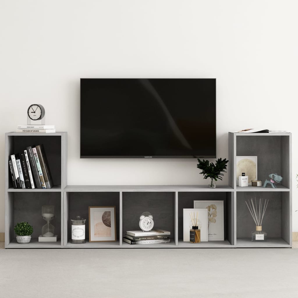 3-dijelni set TV ormarića siva boja betona konstruirano drvo