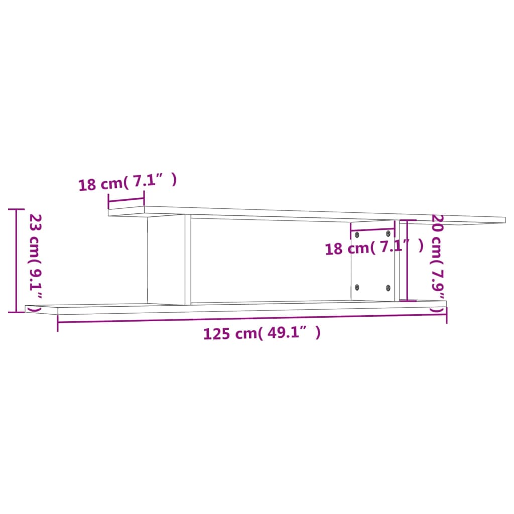Zidna TV polica boja hrasta 125 x 18 x 23 cm konstruirano drvo