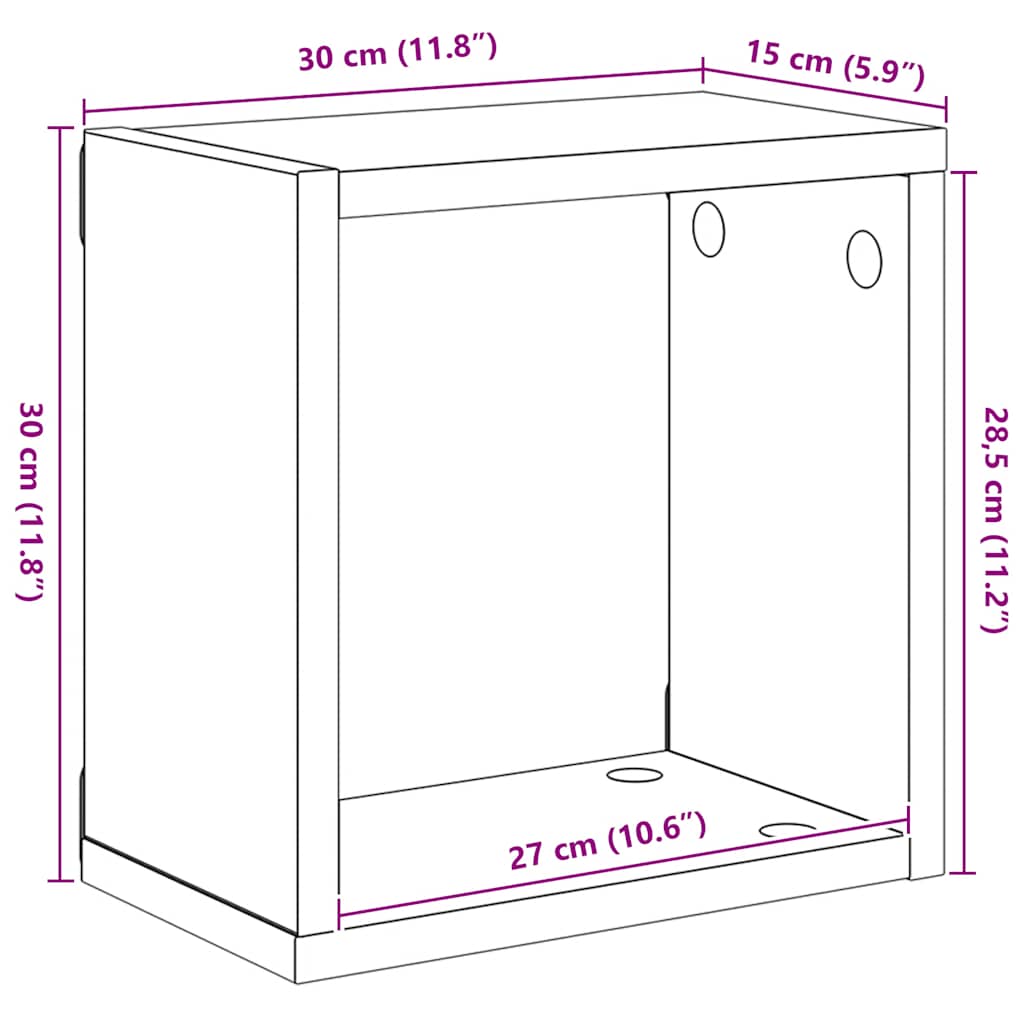 Kockaste zidne police 2 kom boja hrasta sonome 30 x 15 x 30 cm