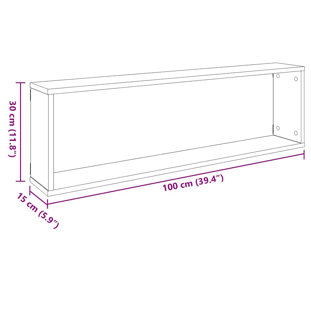 Kockaste zidne police 2 kom bijele 100 x 15 x 30 cm drvene