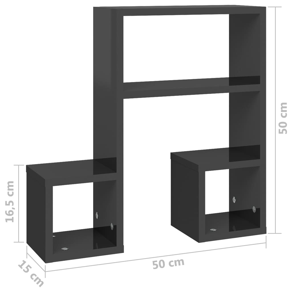 Zidne police 2 kom sjajne sive 50x15x50 cm konstruirano drvo