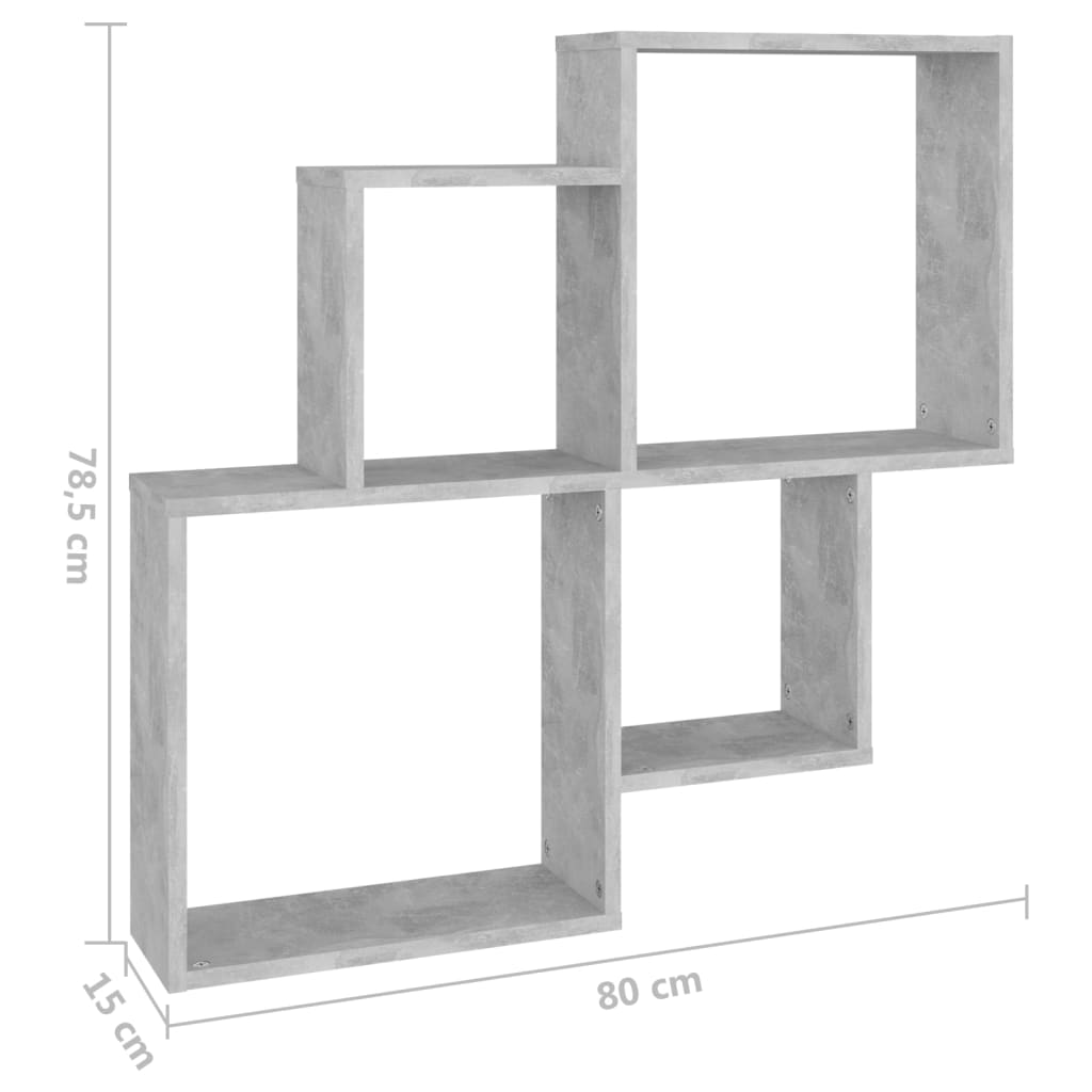 Kockaste zidne police siva boja betona 80 x 15 x 78,5 cm drvene