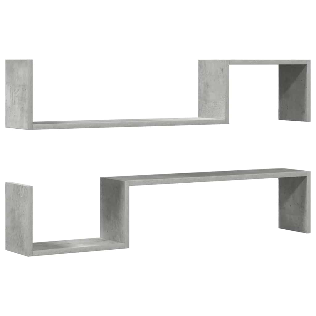Zidne police 2 kom siva boja 100 x 15 x 20 cm konstruirano drvo