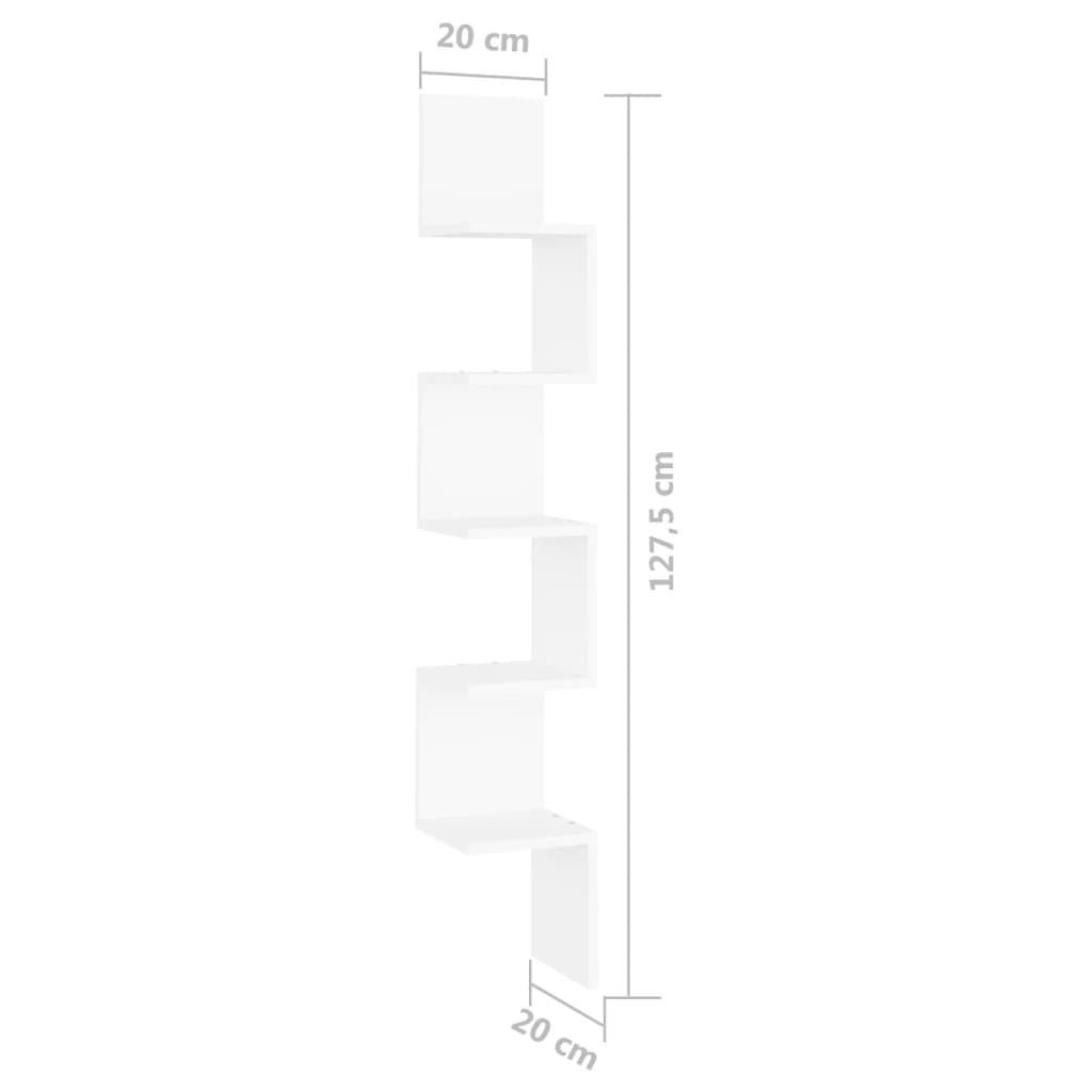 Zidne kutne police bijele 20 x 20 x 127,5 cm konstruirano drvo