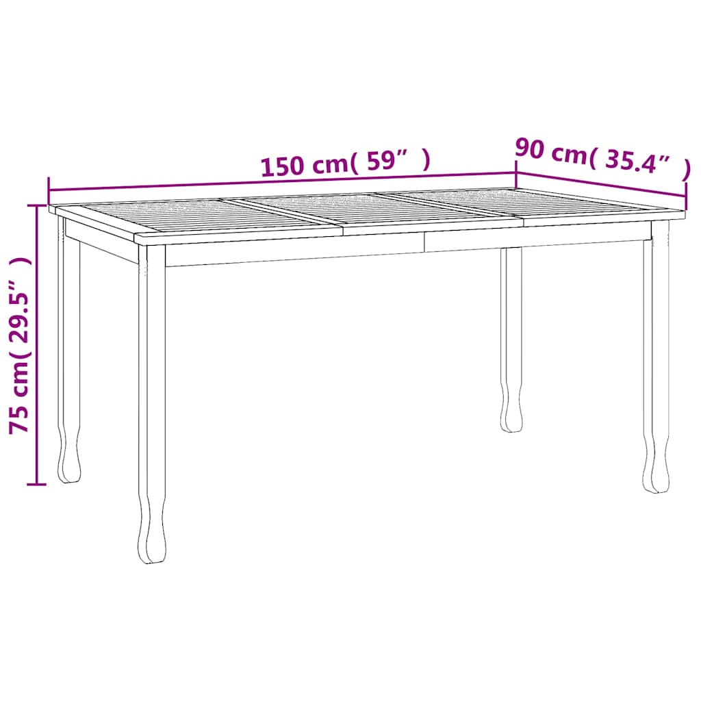Vrtni blagovaonski stol 150 x 90 x 75 cm od masivne tikovine