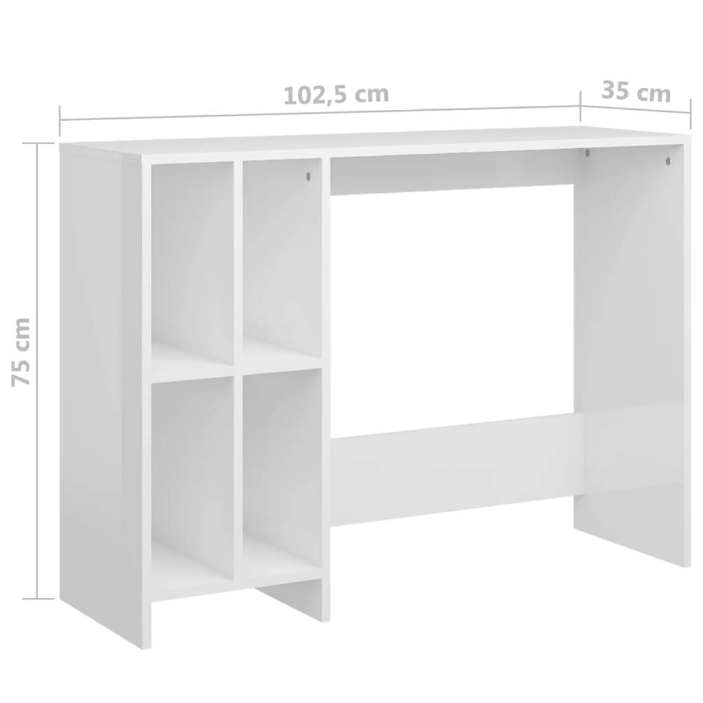 Stol za prijenosno računalo sjajni bijeli 102,5x35x75 cm drveni