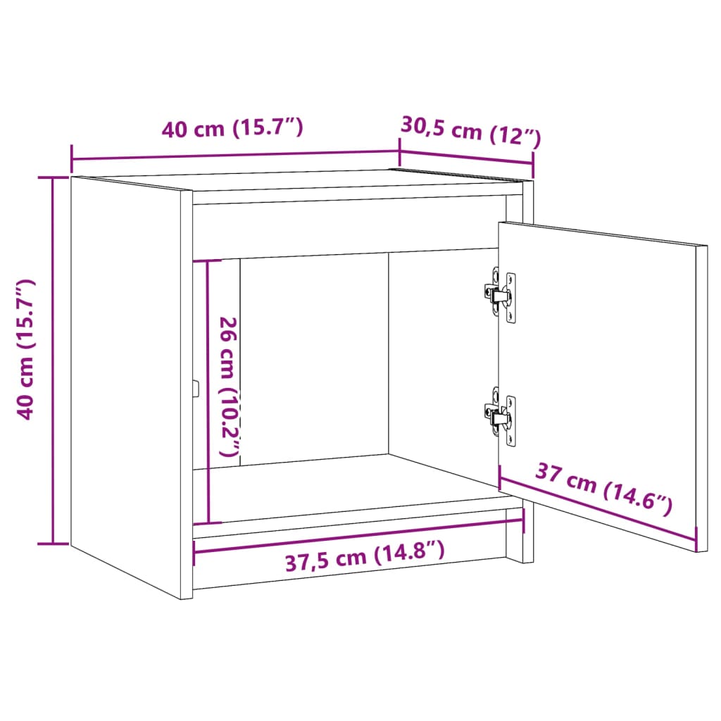 Noćni ormarići 2 kom bijeli 40x30,5x40 cm od masivne borovine