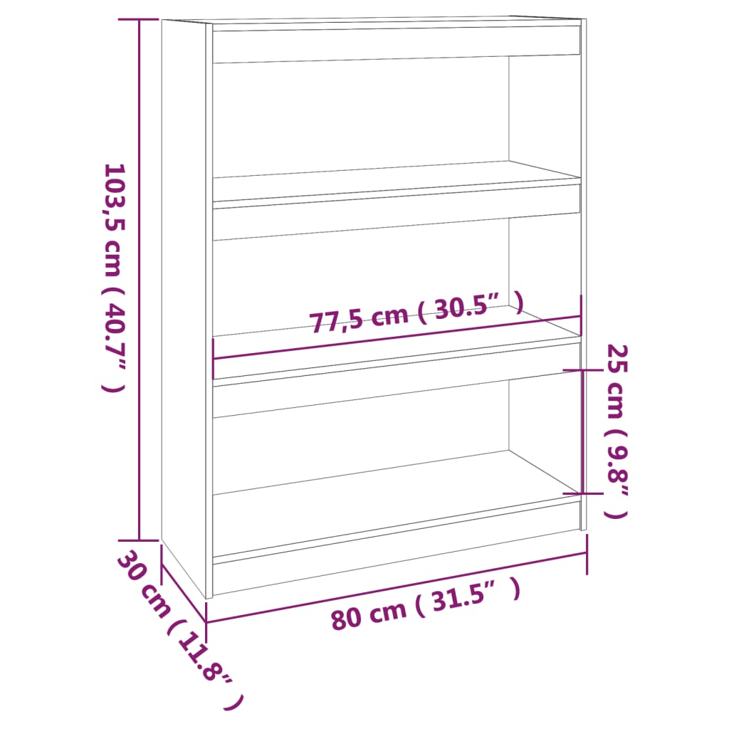 Ormarić za knjige / sobna pregrada sivi 80x30x103,5 cm borovina
