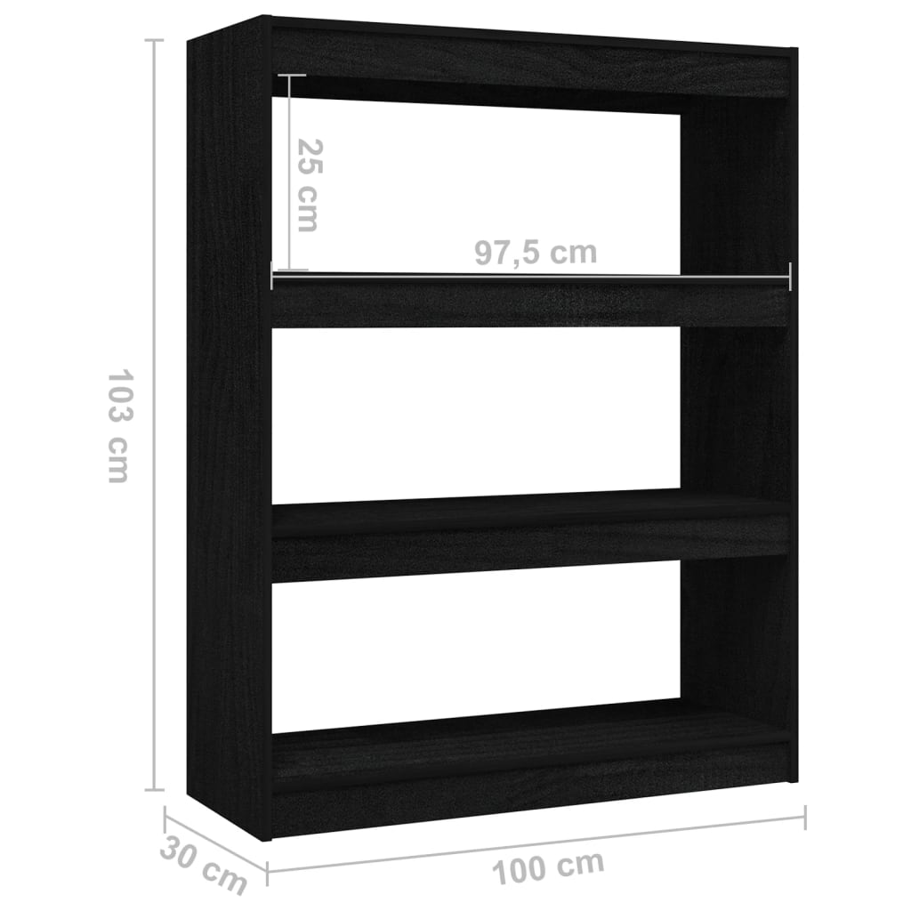 Ormarić za knjige / sobna pregrada crni 100x30x103 cm borovina