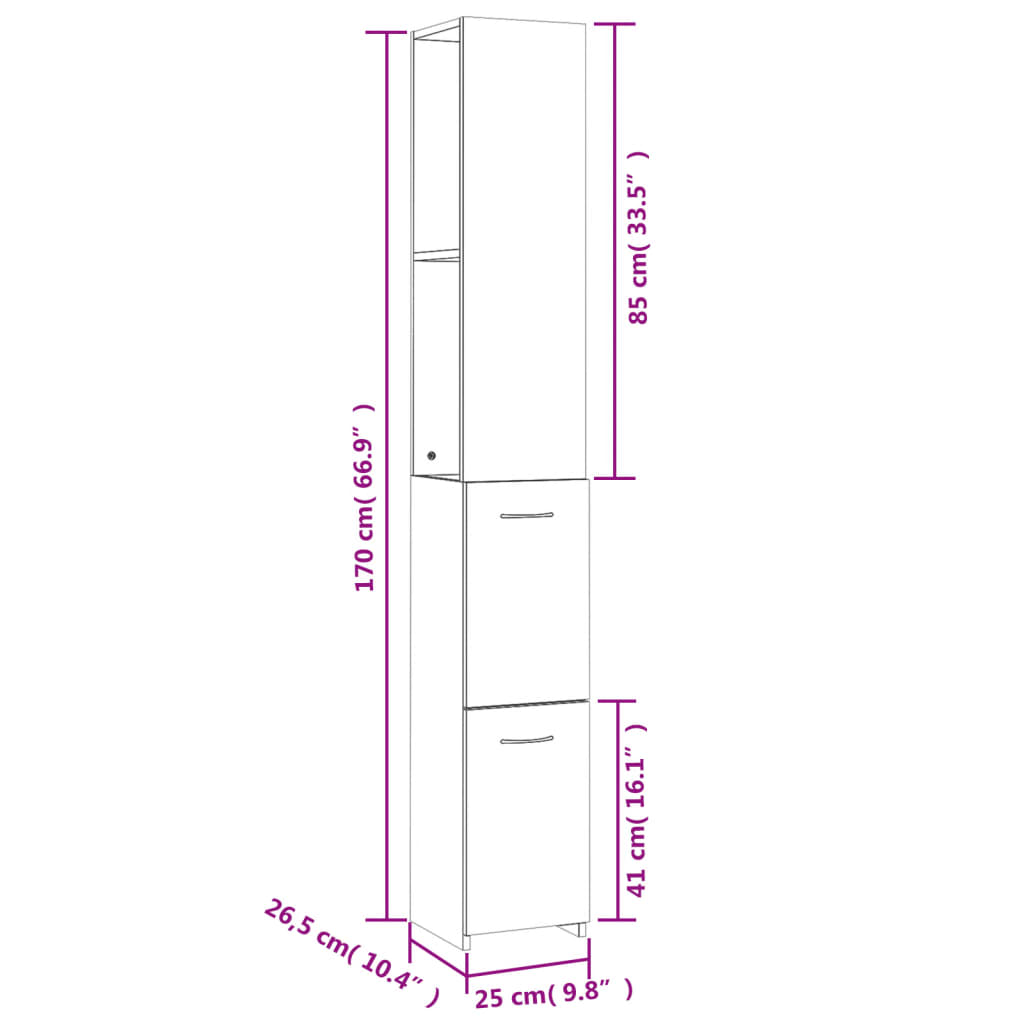 Kupaonski ormarić boja hrasta sonome 25x26,5x170 cm