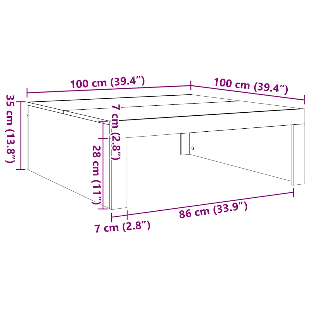 Stolić za kavu siva boja betona 100x100x35 cm konstruirano drvo