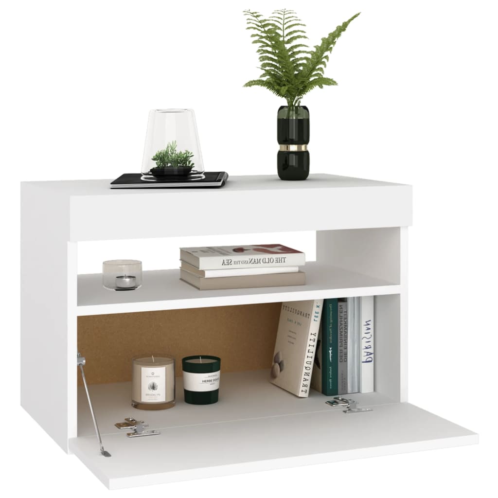 Noćni ormarić LED svjetla visoki sjaj bijeli 60x35x40 cm drvo