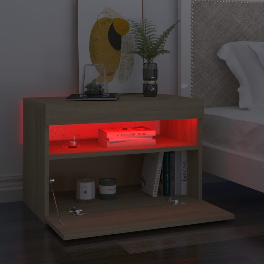 Noćni ormarić s LED svjetlima 2 kom boja hrasta 60 x 35 x 40 cm