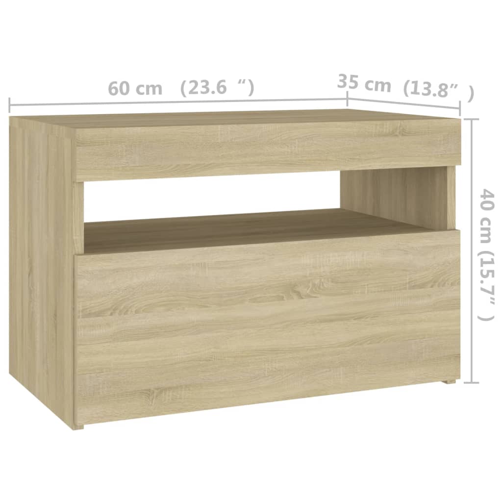 Noćni ormarić s LED svjetlima 2 kom boja hrasta 60 x 35 x 40 cm