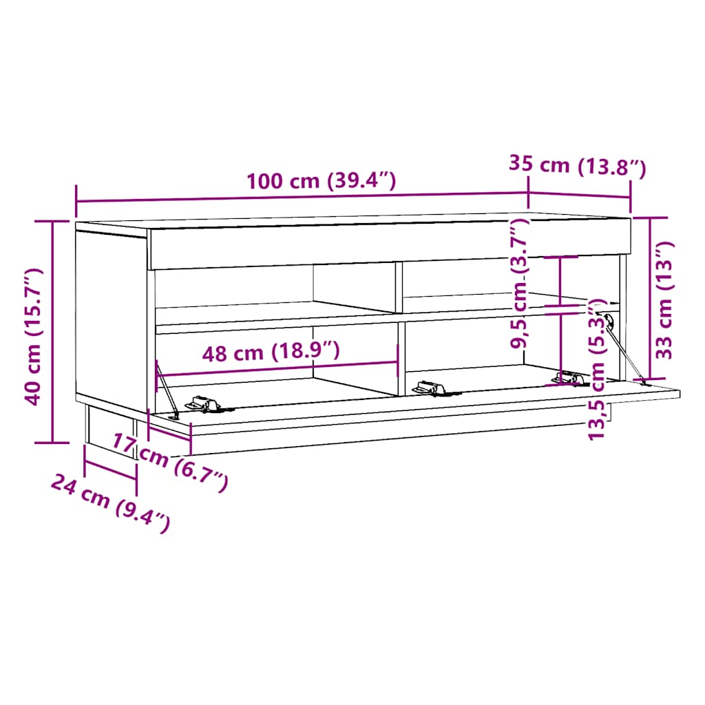 TV ormarić s LED svjetlima bijeli 200 x 35 x 40 cm