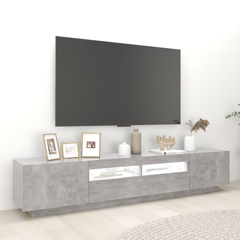 TV ormarić s LED svjetlima siva boja betona 200 x 35 x 40 cm