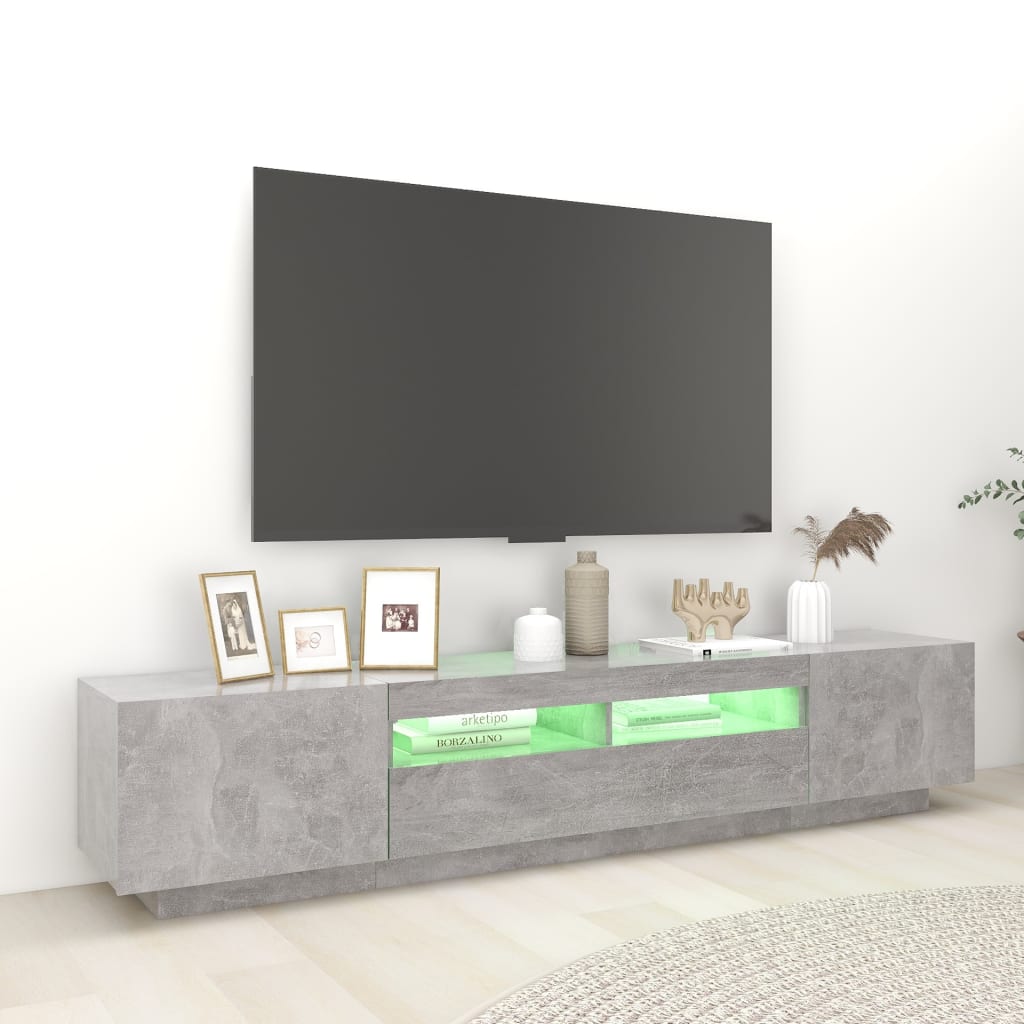 TV ormarić s LED svjetlima siva boja betona 200 x 35 x 40 cm