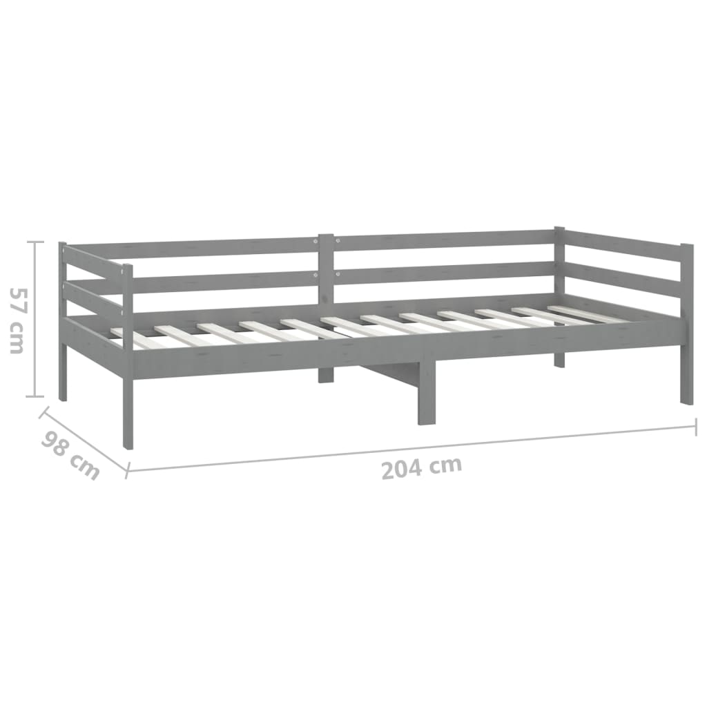 Dnevni ležaj od masivne borovine sivi 90 x 200 cm