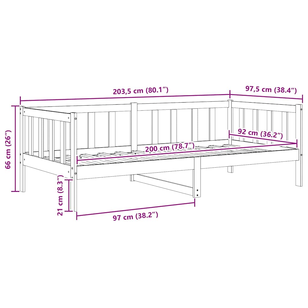 Dnevni ležaj od masivne borovine smeđa boja meda 90 x 200 cm