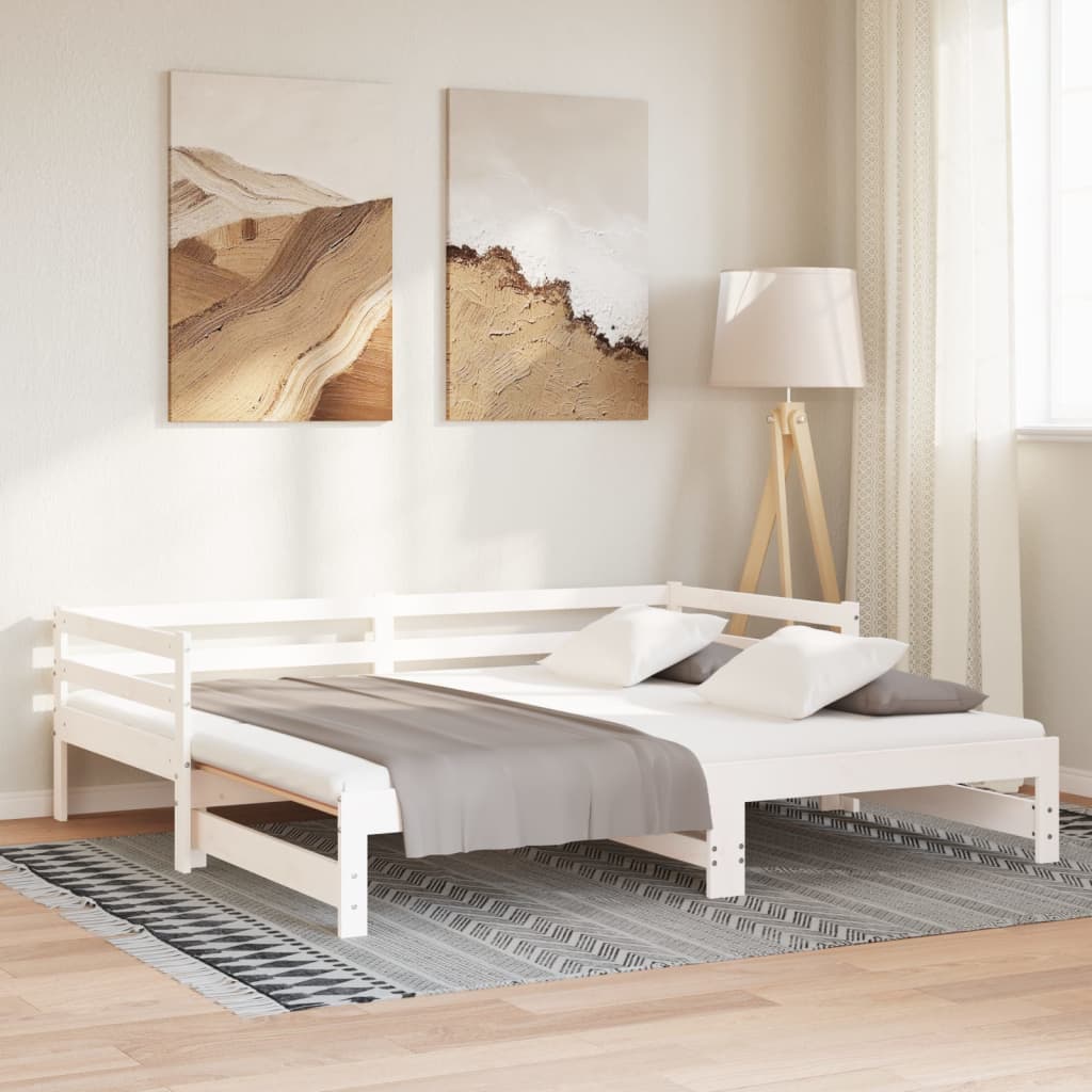 Dnevni ležaj na izvlačenje bijeli od borovine 2 x (90 x 200) cm