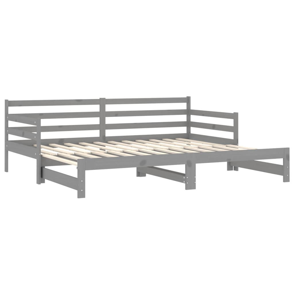 Dnevni ležaj na izvlačenje sivi od borovine 2 x (90 x 200) cm