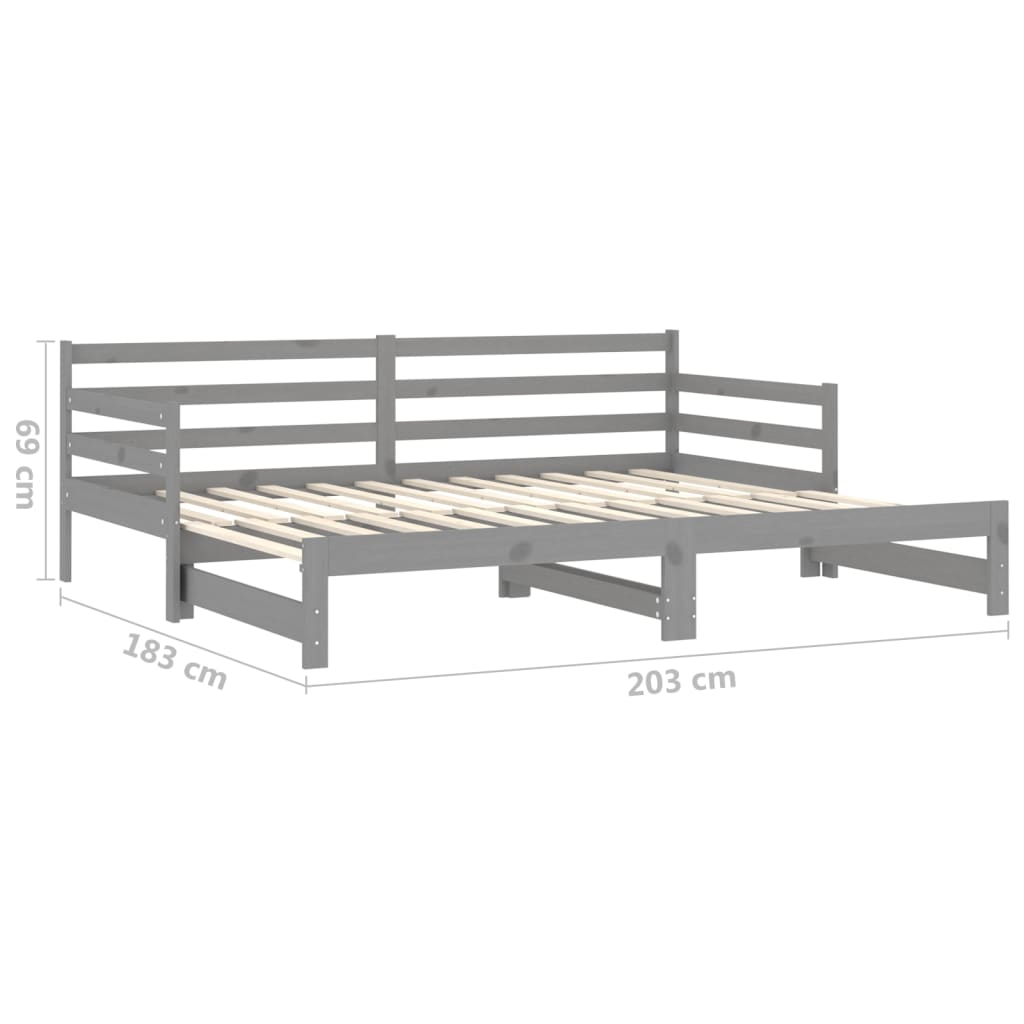 Dnevni ležaj na izvlačenje sivi od borovine 2 x (90 x 200) cm
