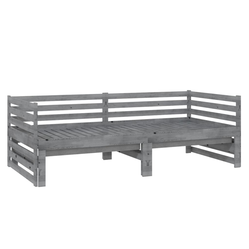 Dnevni ležaj na izvlačenje sivi od borovine 2 x (90 x 200) cm