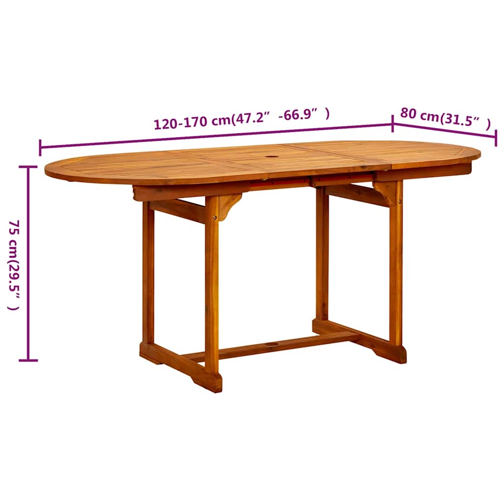 Vrtni blagovaonski stol (120-170) x 80 x 75 cm od drva bagrema