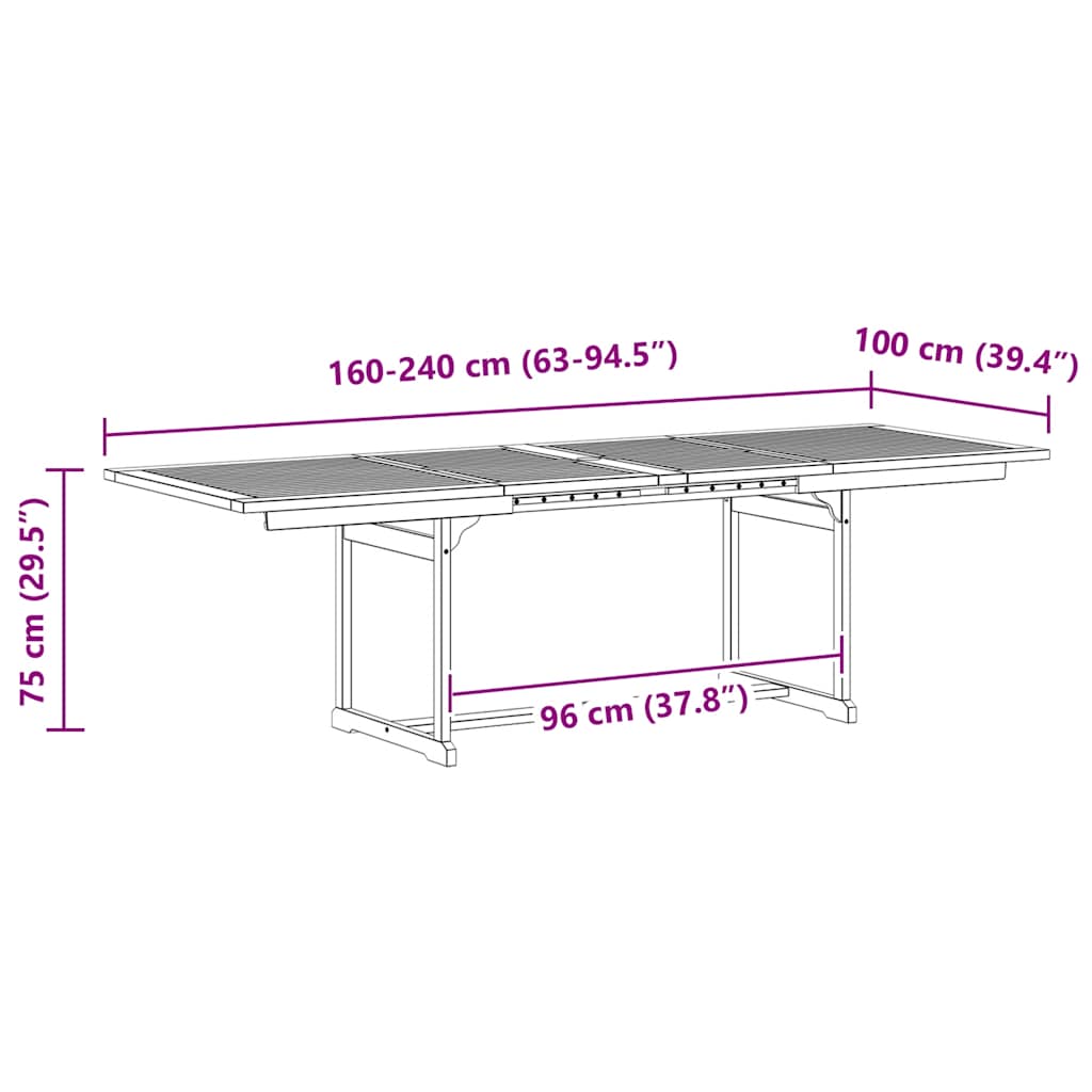Vrtni blagovaonski stol (160 - 240)x100x75 cm od drva bagrema