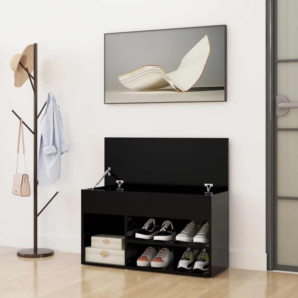 Klupa za cipele crna 80 x 30 x 45 cm od konstruiranog drva