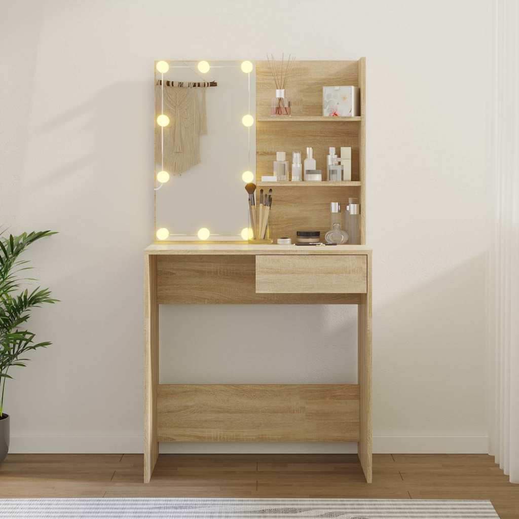 Toaletni stolić s LED rasvjetom, hrast sonoma, 74,5 x 40 x 141 cm, inženjerski drvo