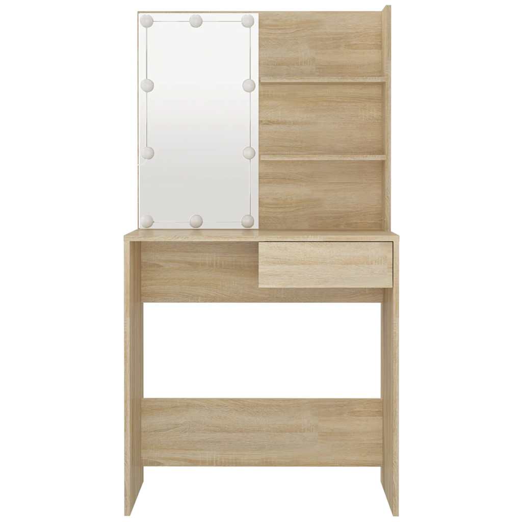 Toaletni stolić s LED rasvjetom, hrast sonoma, 74,5 x 40 x 141 cm, inženjerski drvo