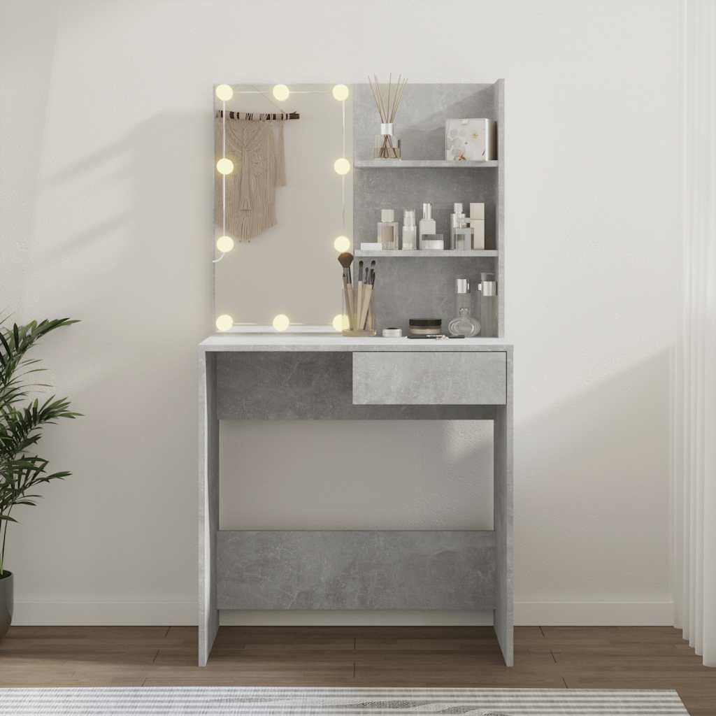 Toaletni stolić s LED svjetlima boja betona 74,5 x 40 x 141 cm