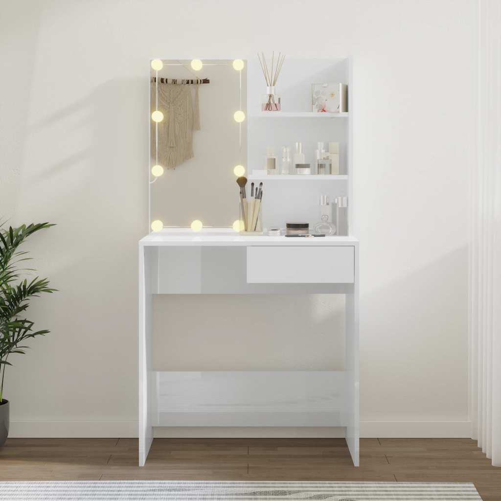 Toaletni stolić s LED svjetlima sjajni bijeli 74,5x40x141 cm