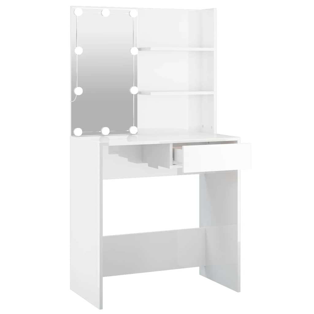 Toaletni stolić s LED svjetlima sjajni bijeli 74,5x40x141 cm
