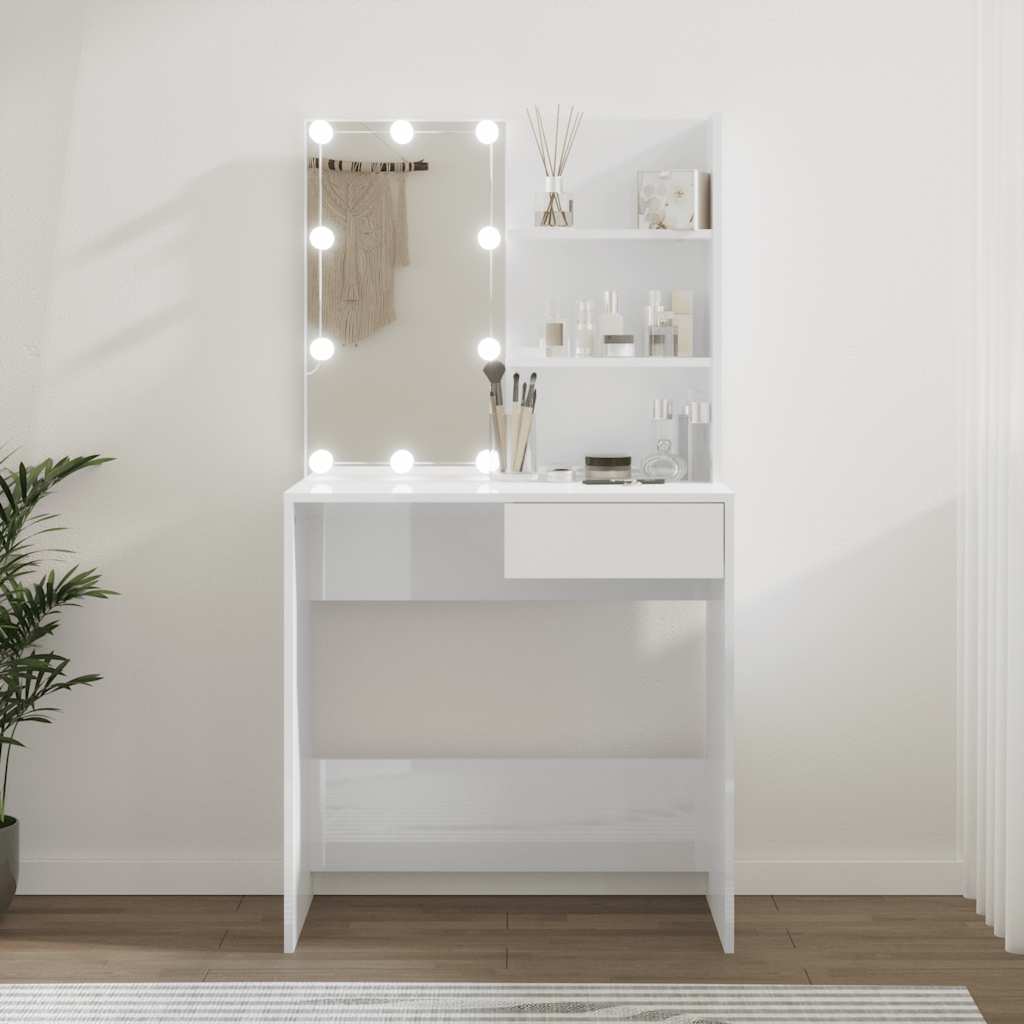 Toaletni stolić s LED svjetlima sjajni bijeli 74,5x40x141 cm