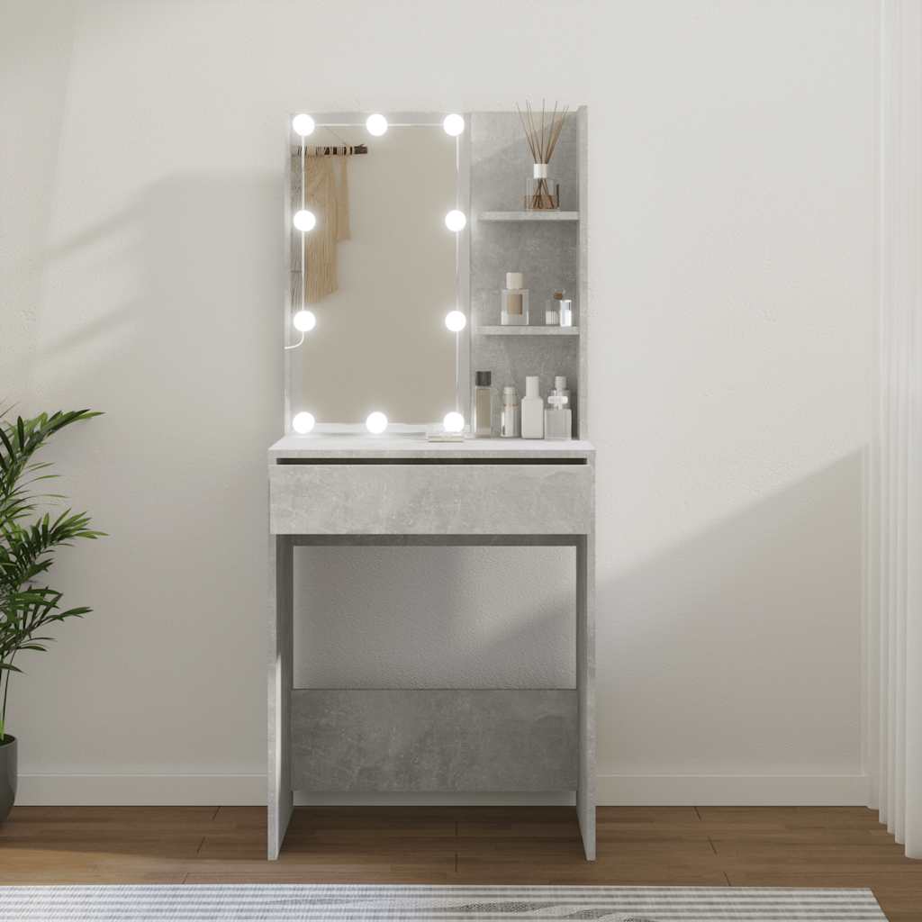 Toaletni stolić s LED svjetlima siva boja betona 60x40x140 cm