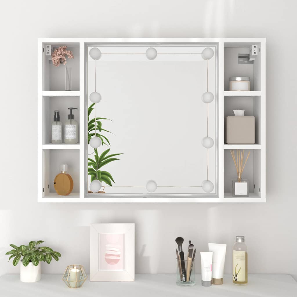 Ormarić s ogledalom i LED svjetlima bijeli 76 x 15 x 55 cm