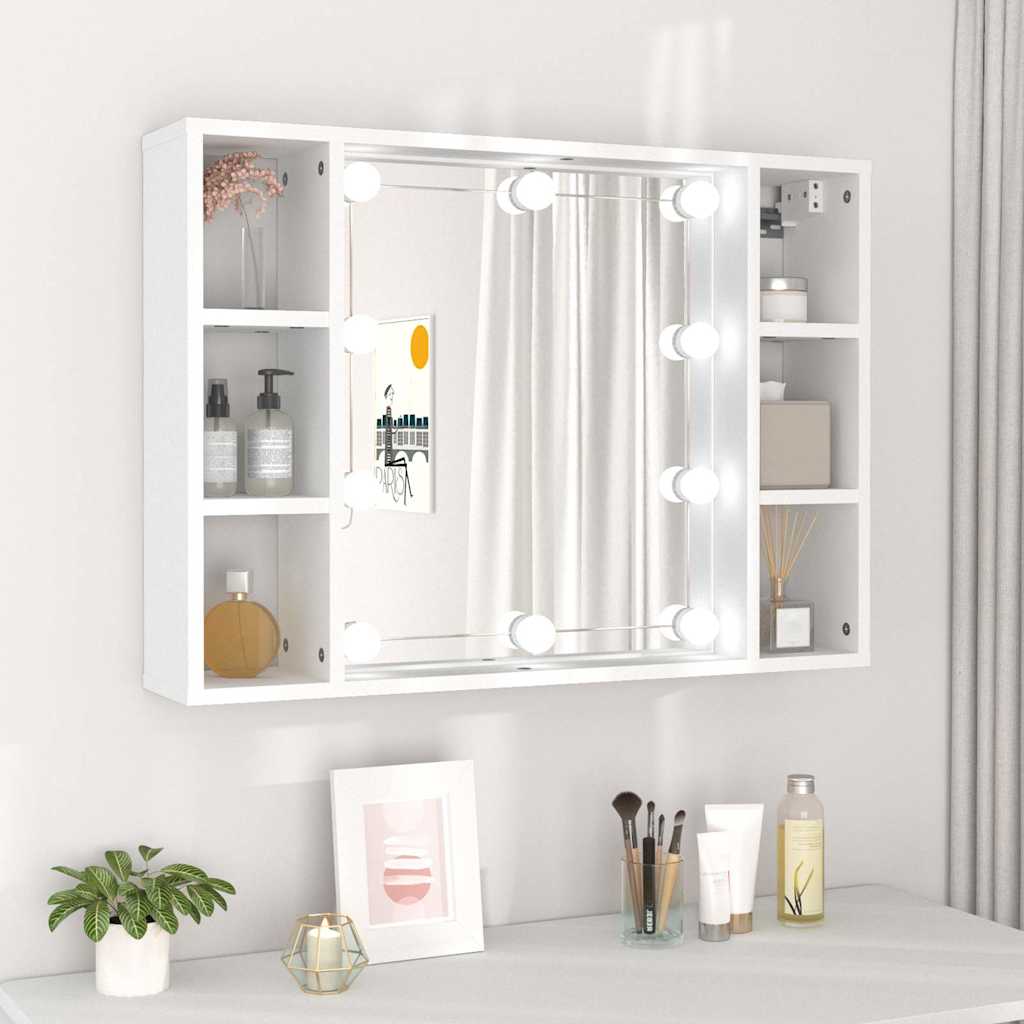 Ormarić s ogledalom i LED svjetlima bijeli 76 x 15 x 55 cm