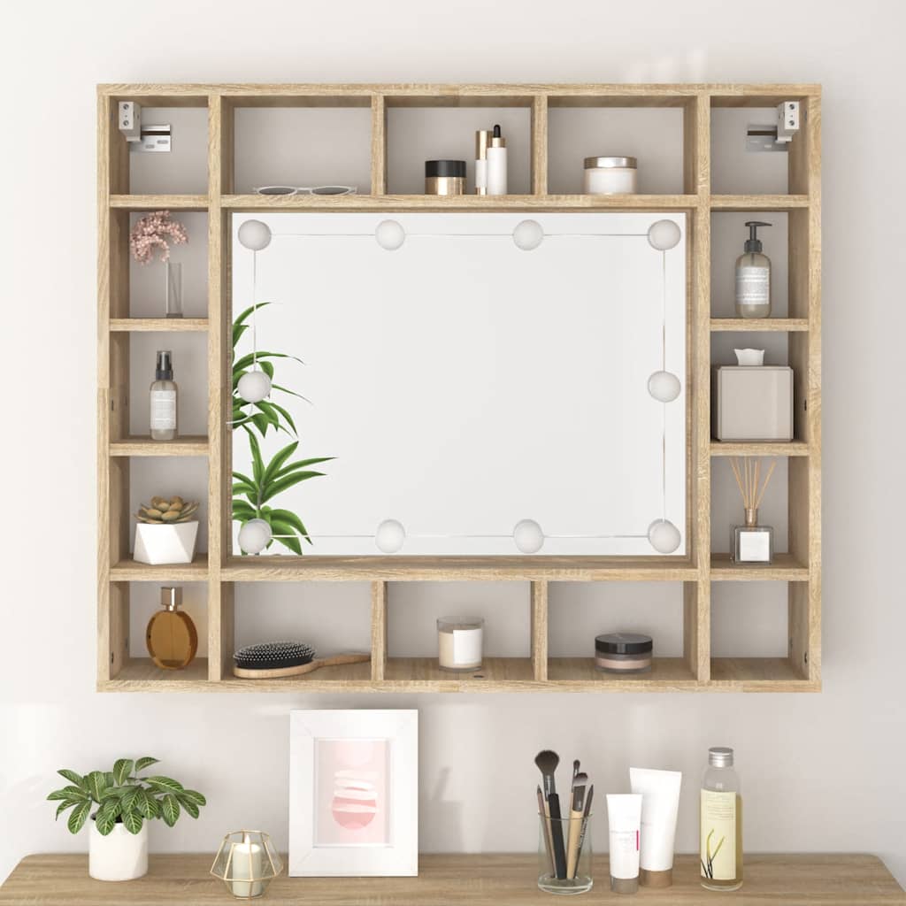 Ormarić s ogledalom LED boja hrasta sonome 91x15x76,5 cm