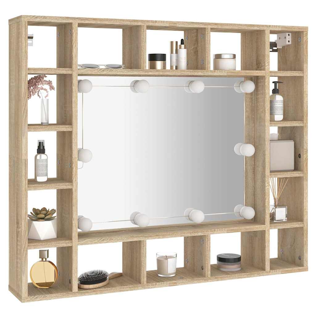 Ormarić s ogledalom LED boja hrasta sonome 91x15x76,5 cm
