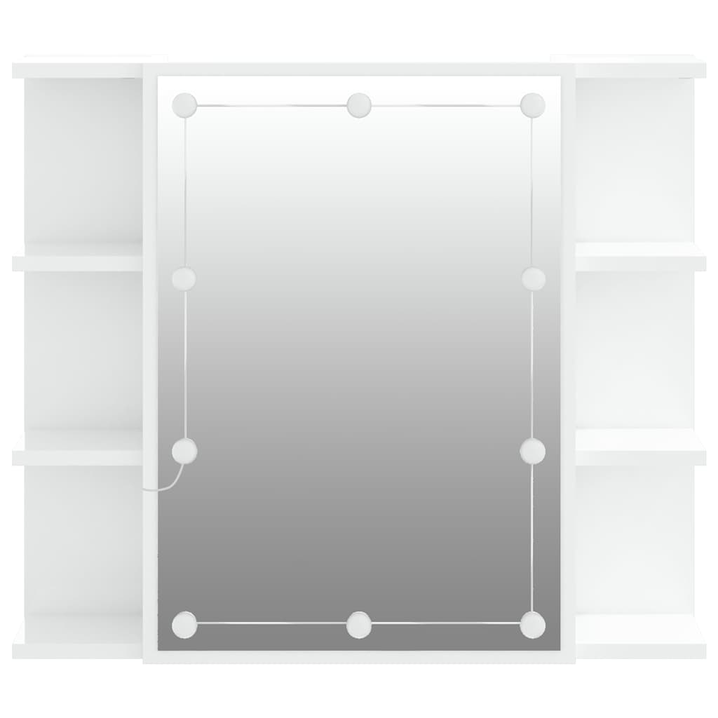 Ormarić s ogledalom i LED svjetlima sjajni bijeli 70x16,5x60 cm