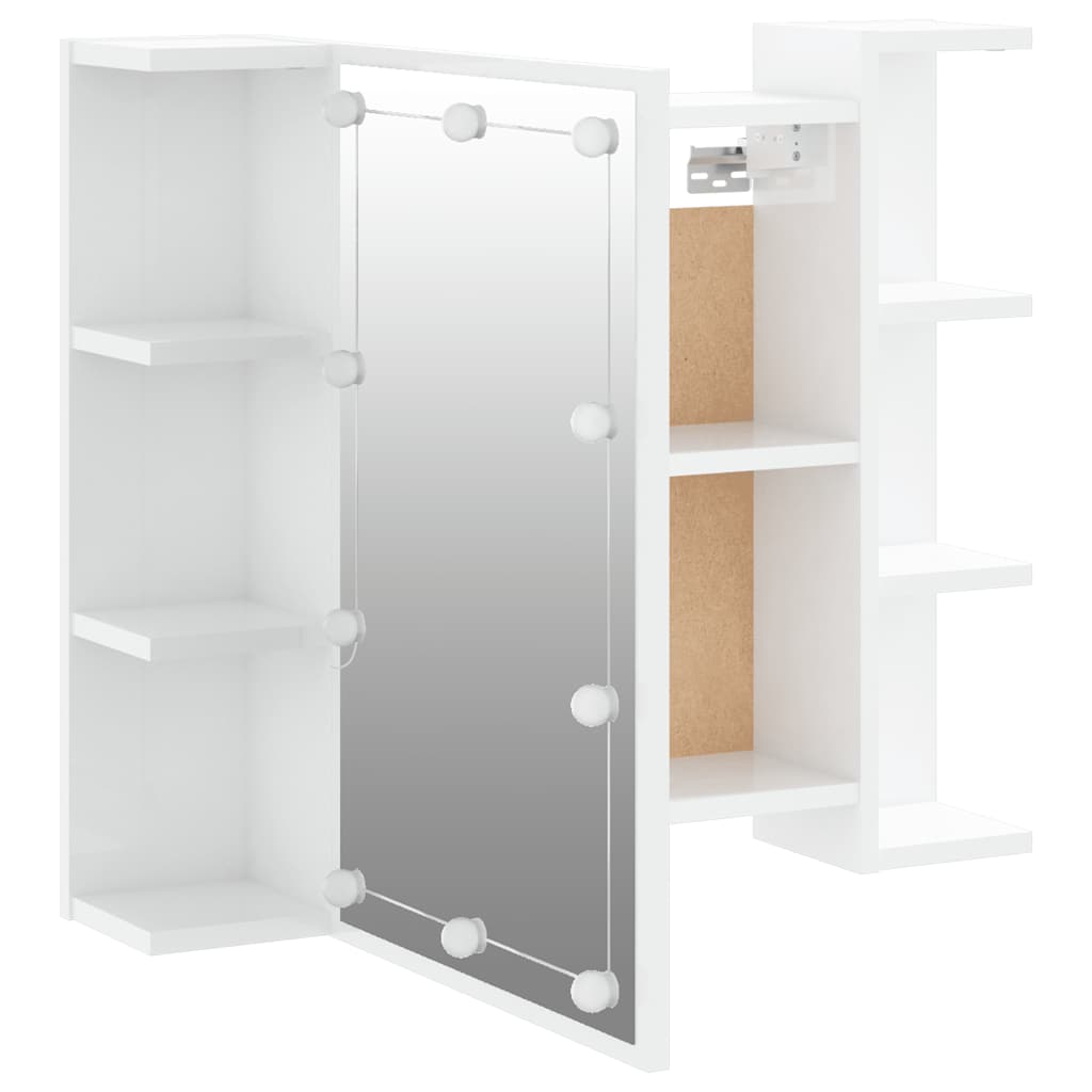 Ormarić s ogledalom i LED svjetlima sjajni bijeli 70x16,5x60 cm