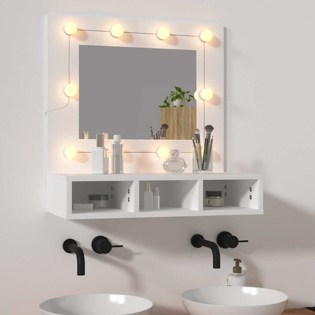 Ormarić s ogledalom i LED svjetlima bijeli 60 x 31,5 x 62 cm