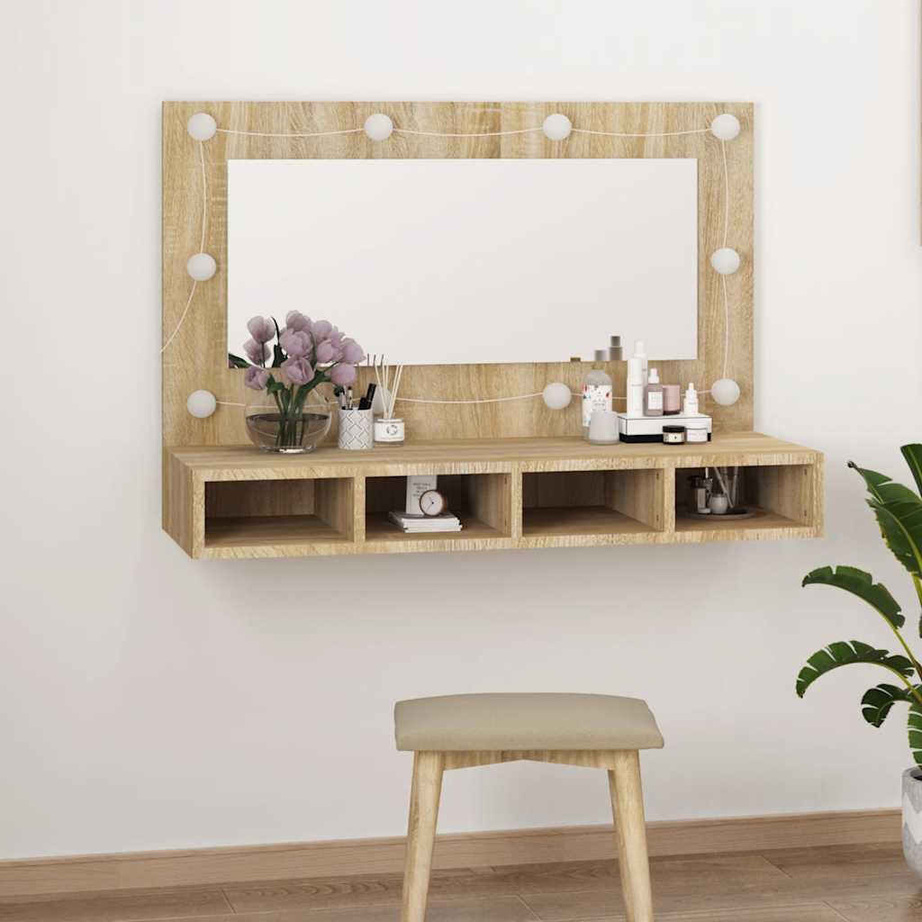 Ormarić s ogledalom LED boja hrasta sonome 90 x 31,5 x 62 cm