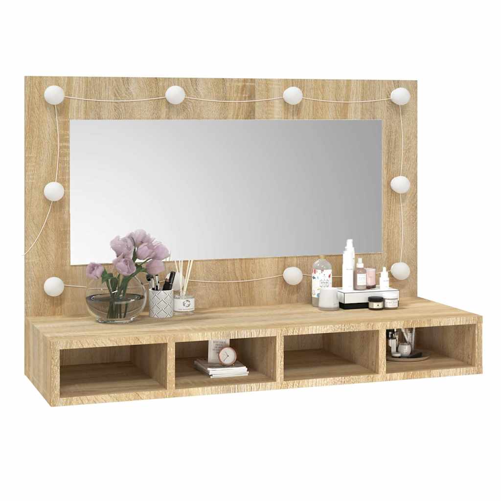 Ormarić s ogledalom LED boja hrasta sonome 90 x 31,5 x 62 cm
