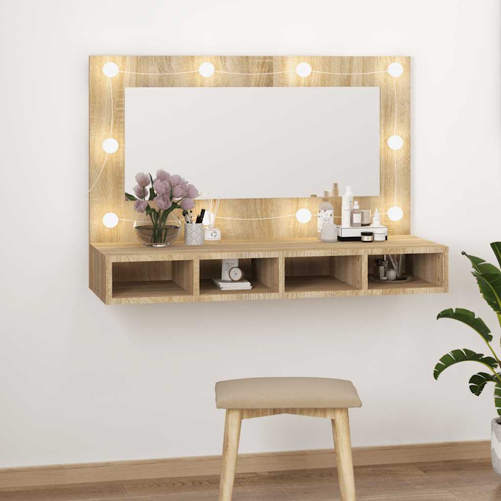 Ormarić s ogledalom LED boja hrasta sonome 90 x 31,5 x 62 cm