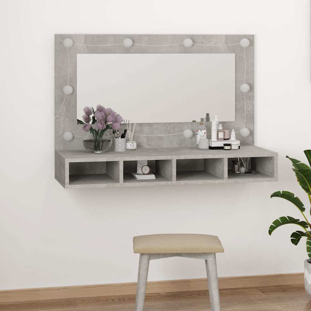 Kupaonski ormarić s LED ogledalom boja betona 90 x 31,5 x 62 cm