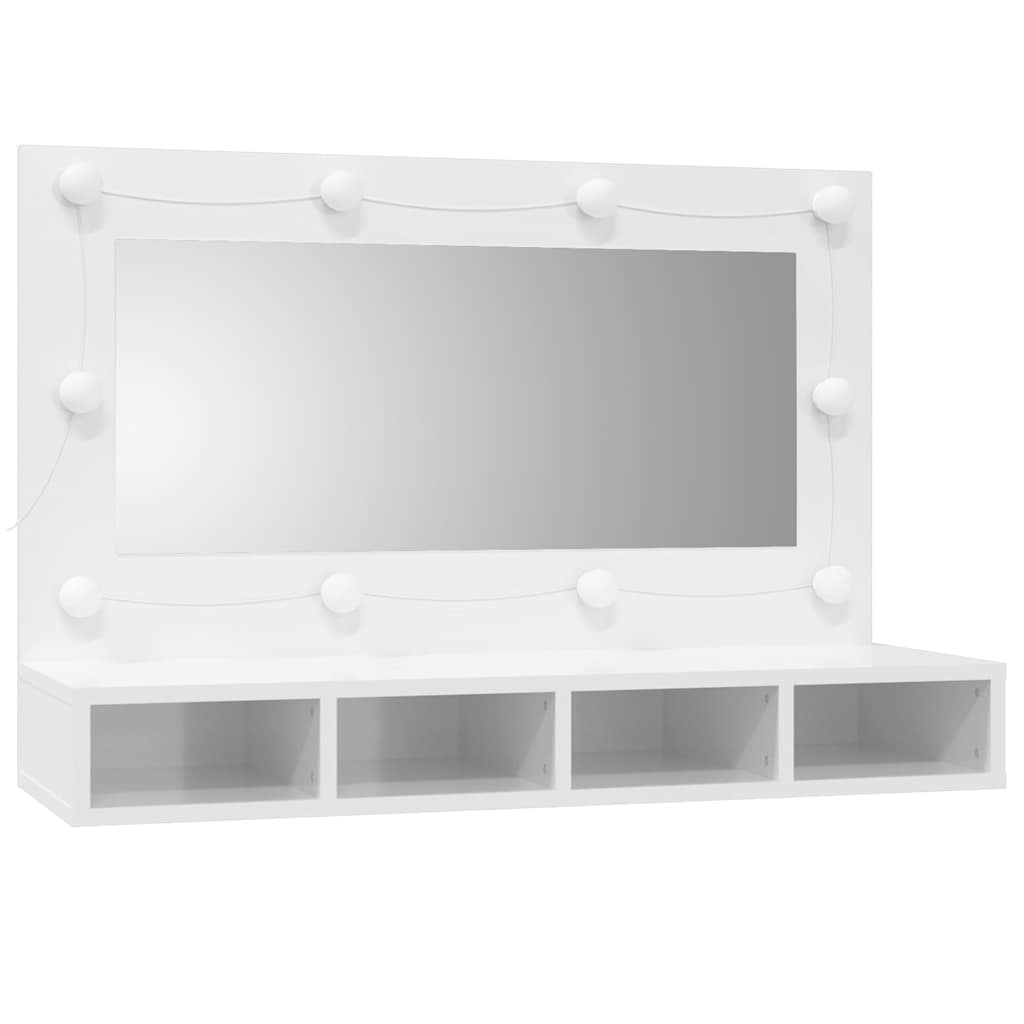 Ormarić s ogledalom LED svjetlima sjajni bijeli 90x31,5x62 cm