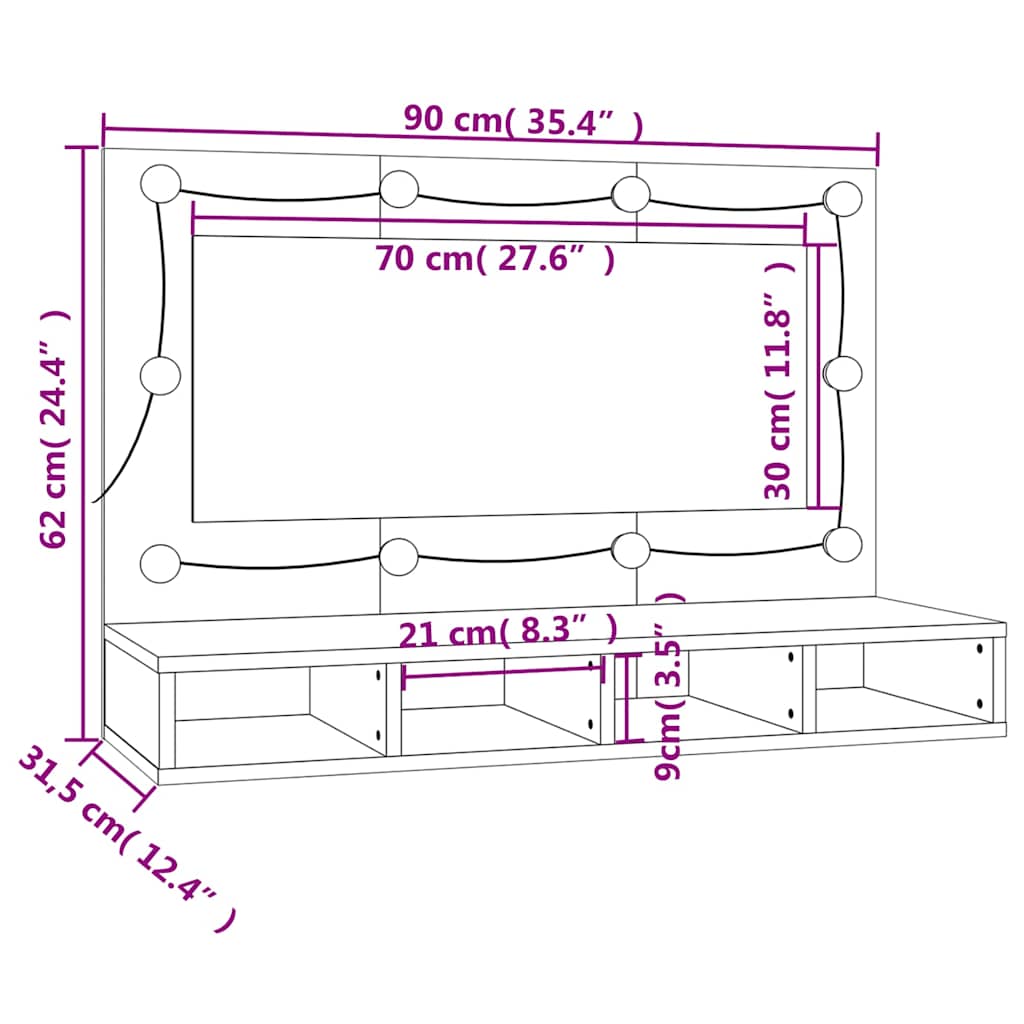 Ormarić s ogledalom LED svjetlima sjajni bijeli 90x31,5x62 cm